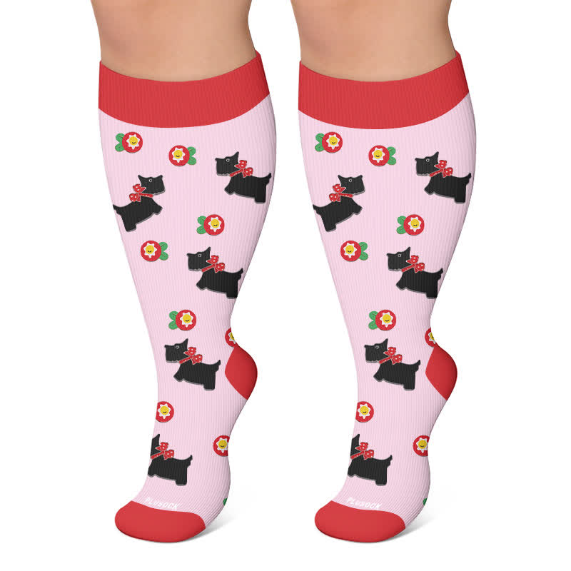 Plus Size Playful Puppy Floral Compression Socks - Pink - 4XL - image 5
