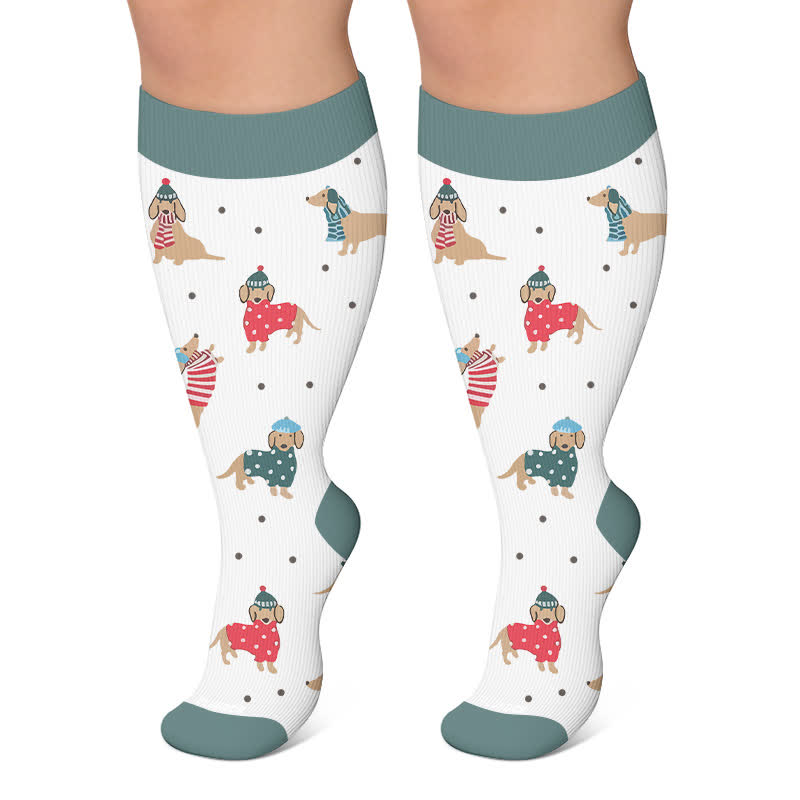 Plus Size Playful Puppy Floral Compression Socks - White - 4XL - image 6