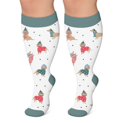 Plus Size Playful Puppy Floral Compression Socks - White - 4XL - image 6