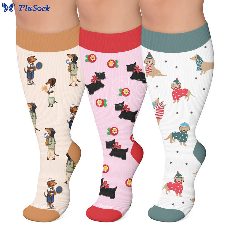 Plus Size Playful Puppy Floral Compression Socks - image 0