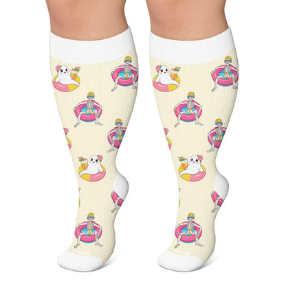Plus Size Fun Skeleton Ghost Compression Socks - Yellow - 4XL - image 5