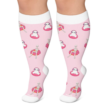 Plus Size Fun Skeleton Ghost Compression Socks - Pink - 4XL - image 4