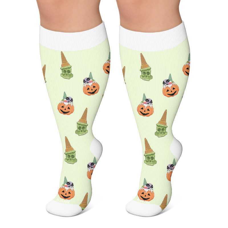 Plus Size Fun Skeleton Ghost Compression Socks - Green - 4XL - image 6