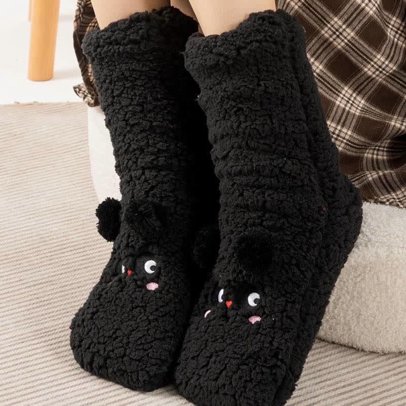 Cozy Bear Fleece Slipper Socks - Black - EU35-40(US2-7) - image 1
