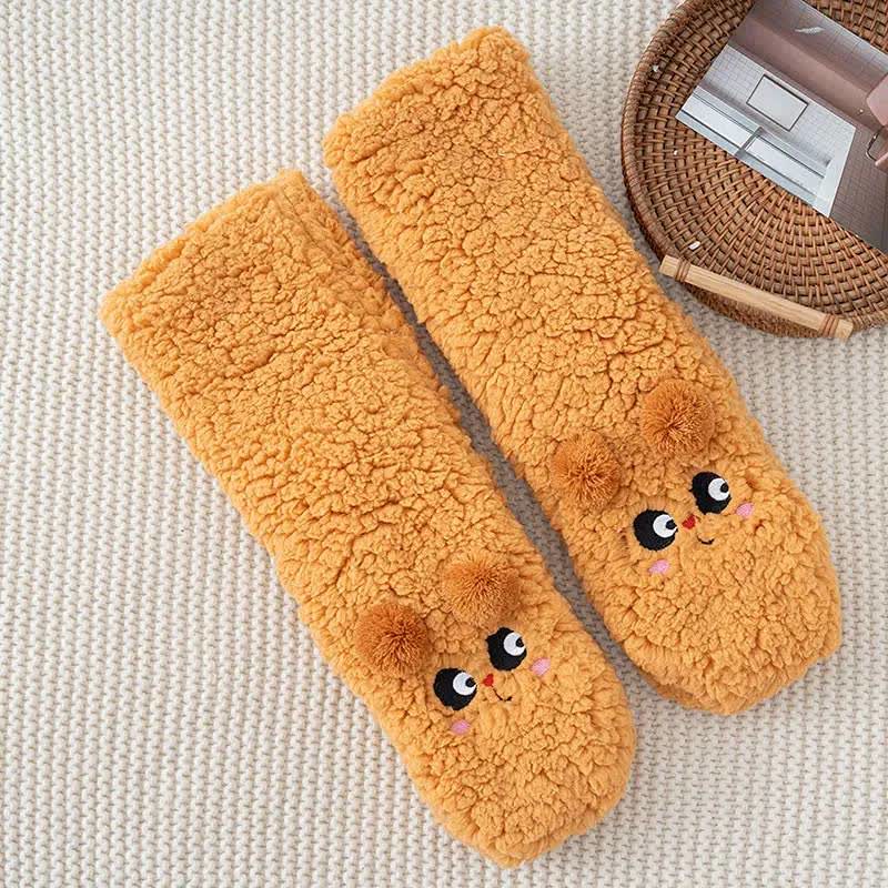 Cozy Bear Fleece Slipper Socks - Orange - EU35-40(US2-7) - image 8