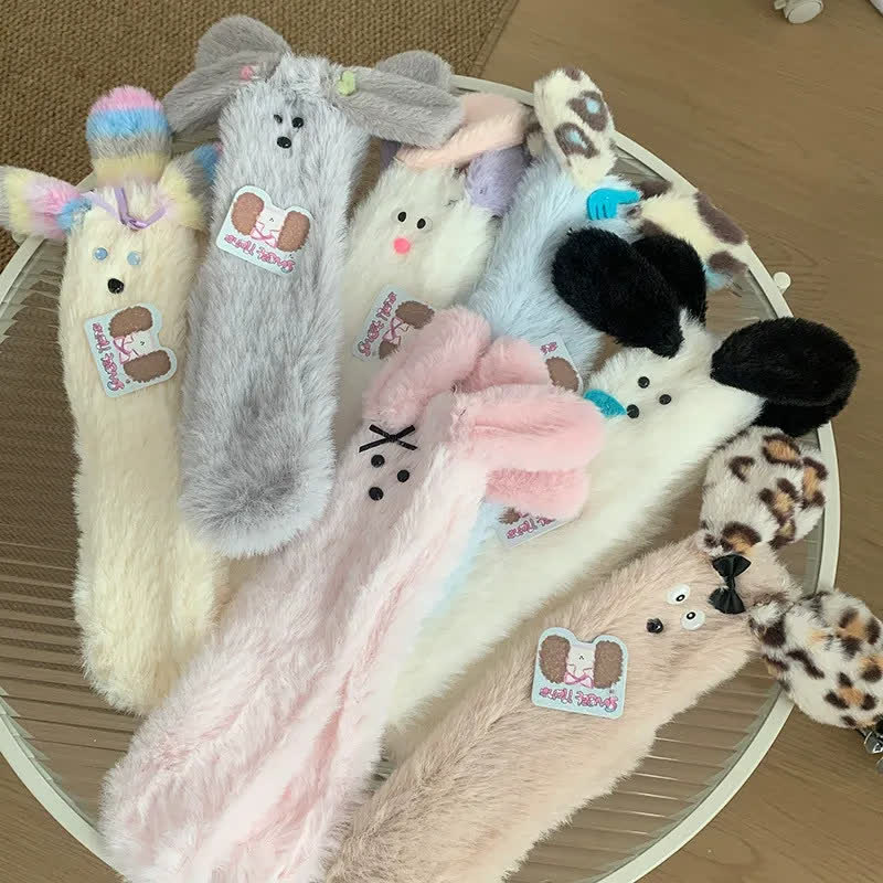 Shaggy Leopard Ear Cozy Home Slipper Socks - image 0