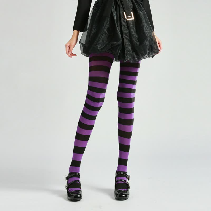 Halloween Gothic Striped Pantyhose (2 Pairs) - Purple - One Size - image 0