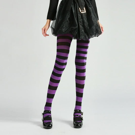 Halloween Gothic Striped Pantyhose (2 Pairs) - Purple - One Size - image 0
