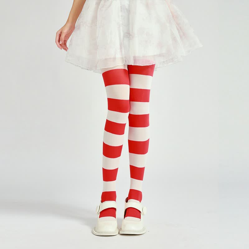 Halloween Gothic Striped Pantyhose (2 Pairs) - Red - One Size - image 1