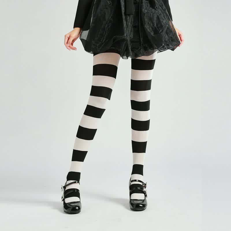 Halloween Gothic Striped Pantyhose (2 Pairs) - Black - One Size - image 2