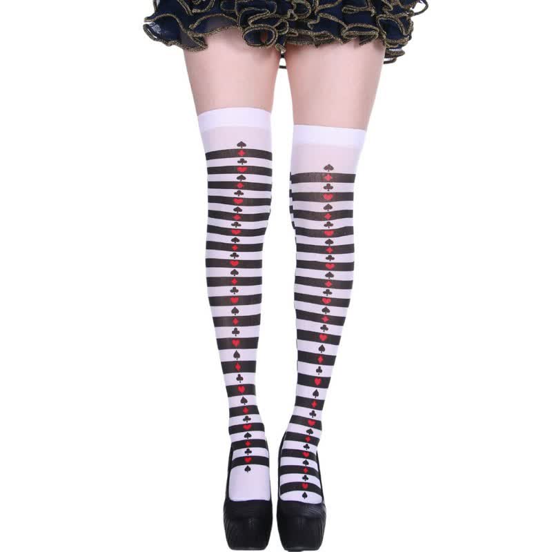 Halloween Poker Print Thigh High Socks (3 Pairs) - N - One Size - image 13