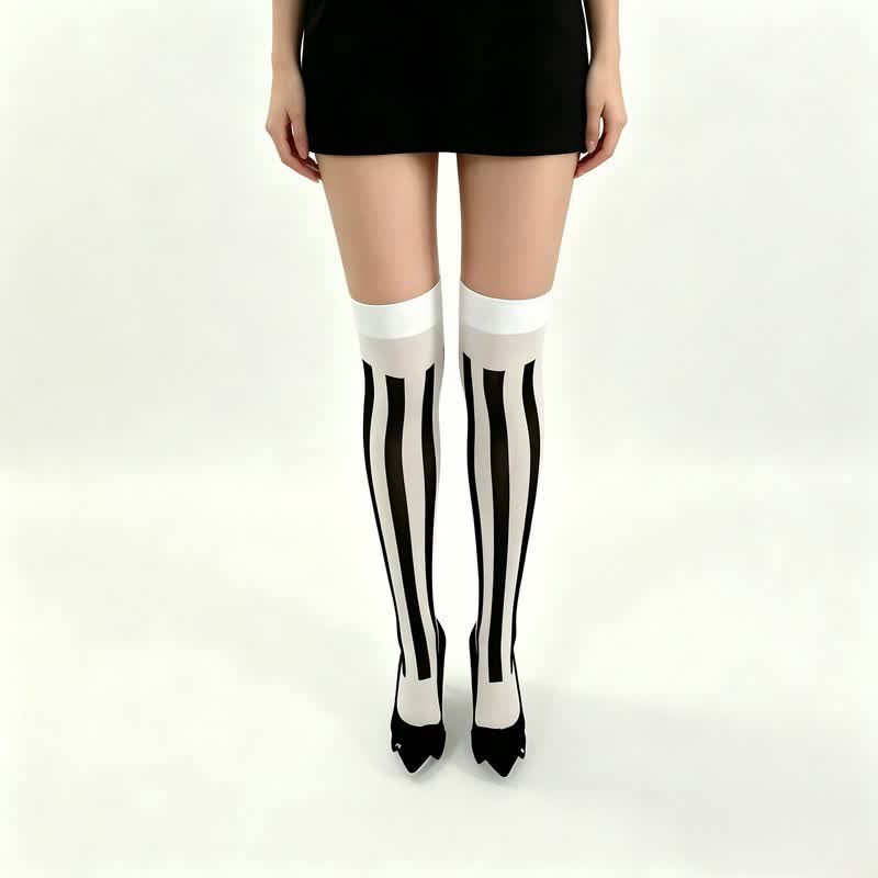 Halloween Poker Print Thigh High Socks (3 Pairs) - F - One Size - image 5