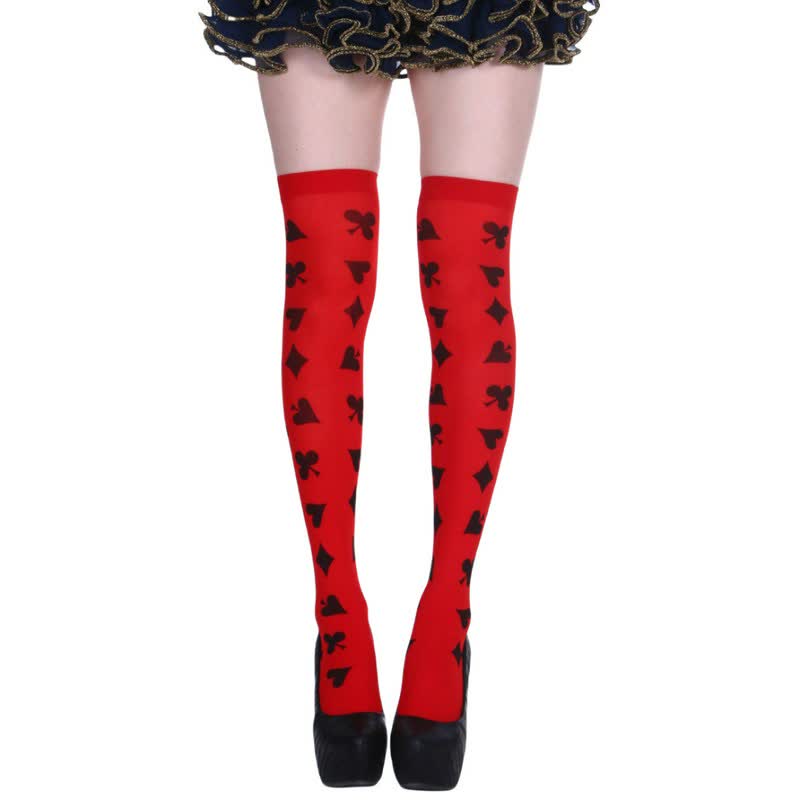 Halloween Poker Print Thigh High Socks (3 Pairs) - E - One Size - image 4