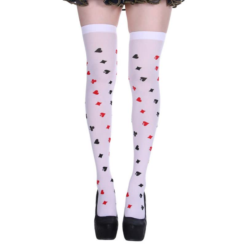 Halloween Poker Print Thigh High Socks (3 Pairs) - A - One Size - image 0