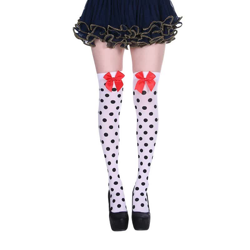 Haloween Sheer Polka Dot Thigh High Socks (3 Pairs) - D - One Size - image 3