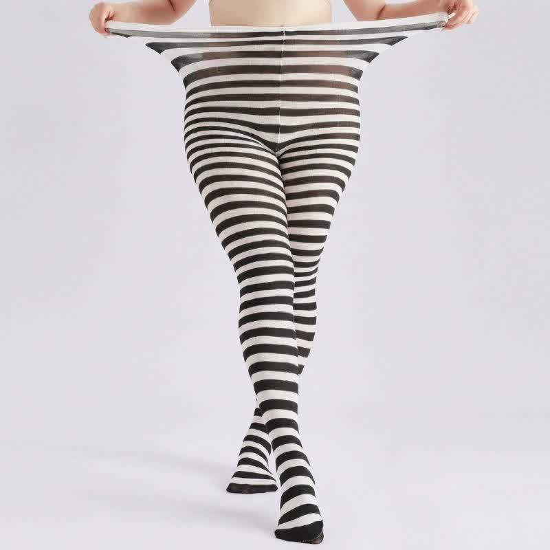 Halloween Candy Stripe High Waist Footed Pantyhose (2 Pairs) - White - One Size - image 2