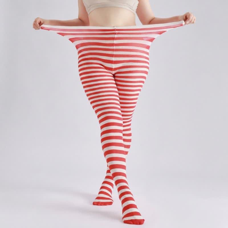 Halloween Candy Stripe High Waist Footed Pantyhose (2 Pairs) - Red - One Size - image 0
