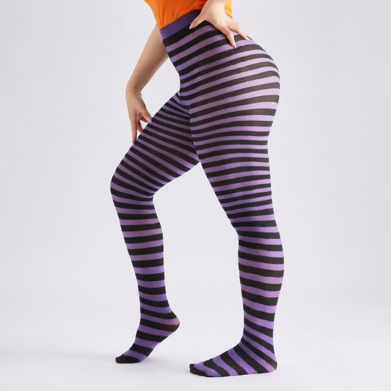 Halloween Candy Stripe High Waist Footed Pantyhose (2 Pairs) - Purple - One Size - image 3