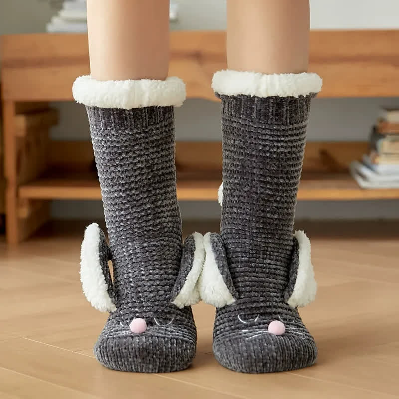 Bunny Fleece Lined Cozy Home Slipper Socks - Dark Grey - EU35-42(US2-8) - image 4
