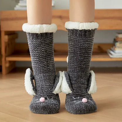 Bunny Fleece Lined Cozy Home Slipper Socks - Dark Grey - EU35-42(US2-8) - image 4