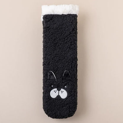 Cozy Cat Face Plush Home Slipper Socks - Black - EU36-39(US3-5) - image 1