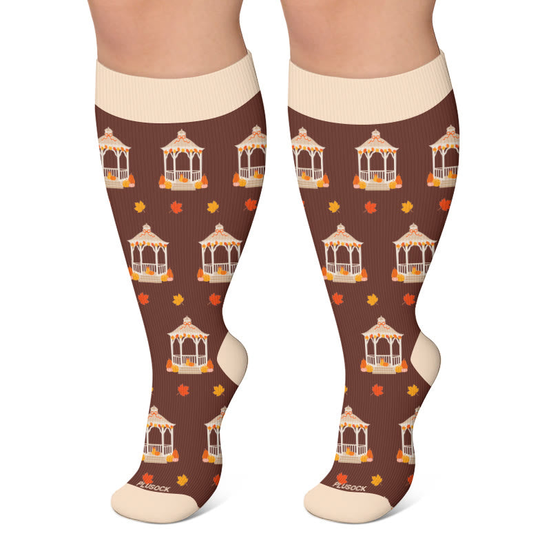 Plus Size Autumn Whimsy Compression Socks - Brown - 4XL - image 6
