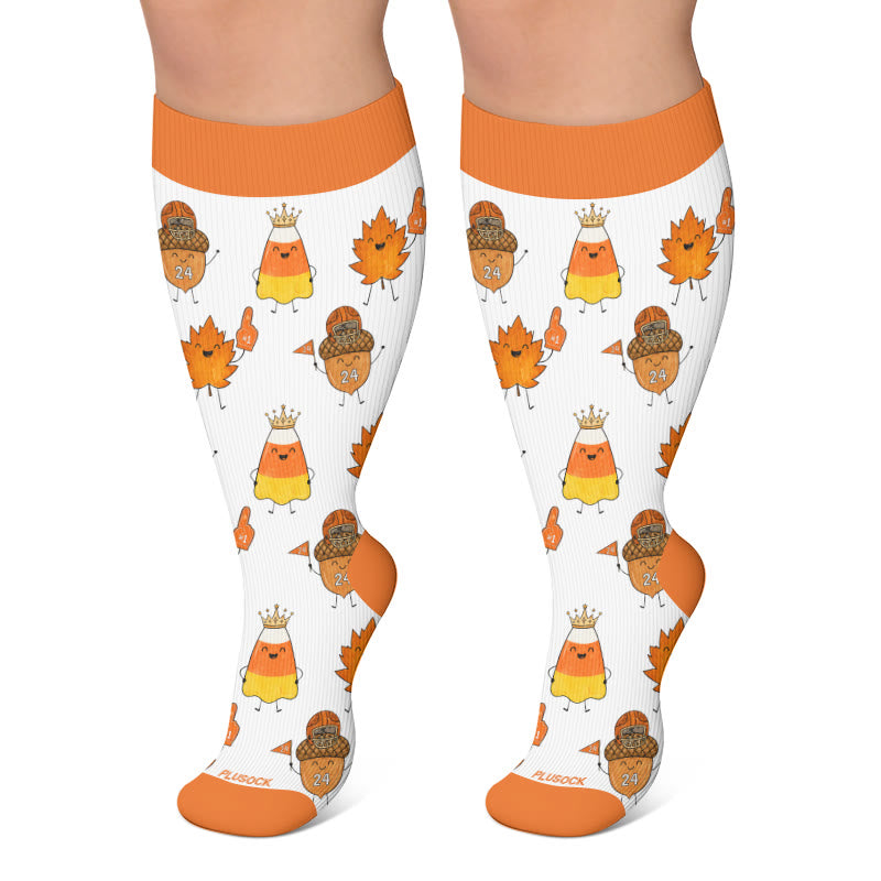 Plus Size Autumn Whimsy Compression Socks - Orange - 4XL - image 5