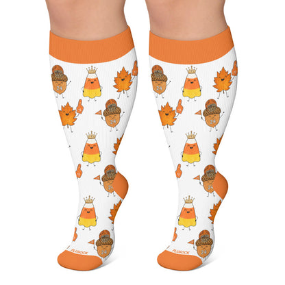 Plus Size Autumn Whimsy Compression Socks - Orange - 4XL - image 5