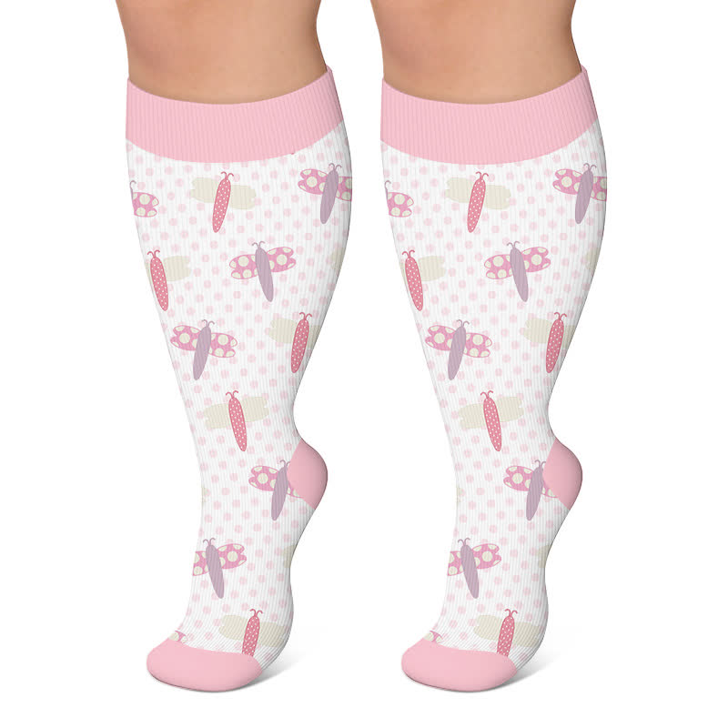 Plus Size Dragonfly Frog Compression Socks - Pink - 4XL - image 4