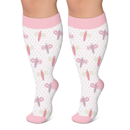Plus Size Dragonfly Frog Compression Socks - Pink - 4XL - image 4