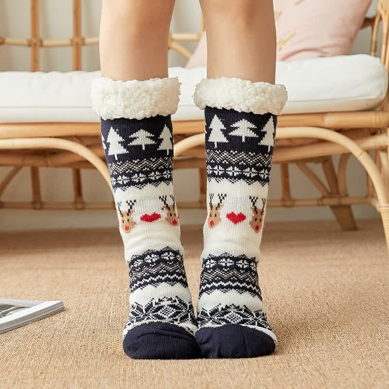 Cozy Christmas Jacquard Fleece Lined Slipper Socks - Navy Blue - EU35-42(US2-8) - image 4