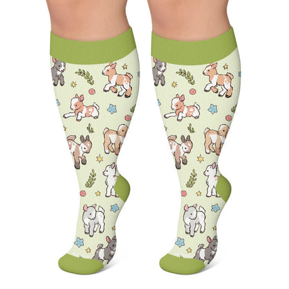 Plus Size Animal Floral Compression Socks - Green - 4XL - image 5
