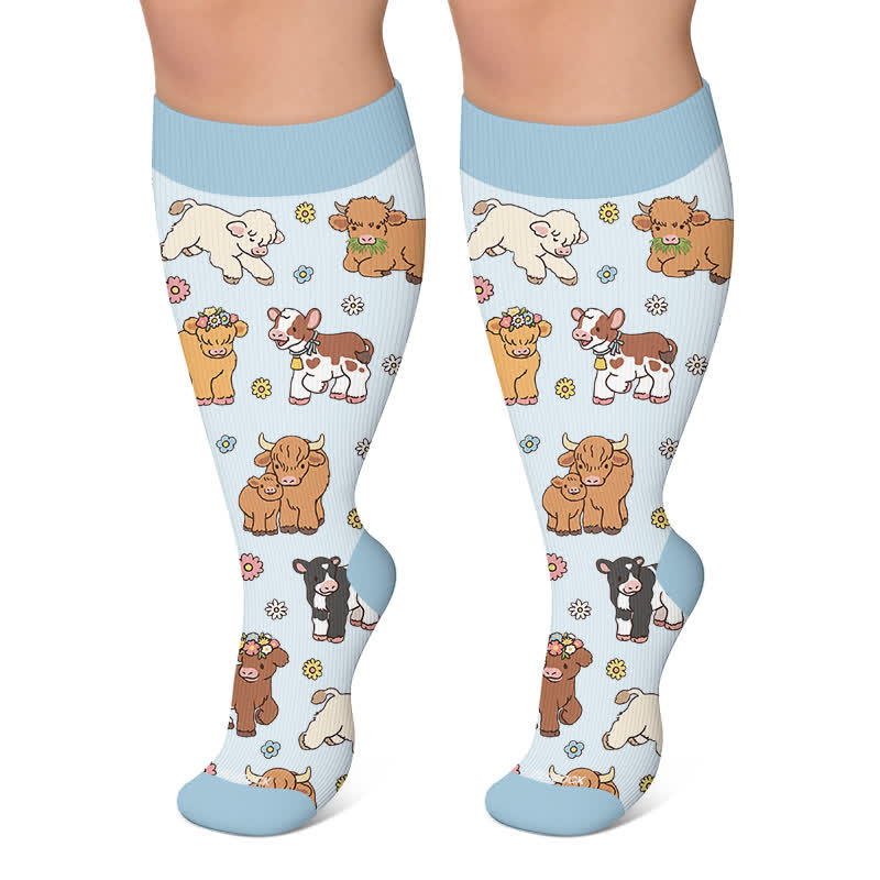 Plus Size Animal Floral Compression Socks - Blue - 4XL - image 4