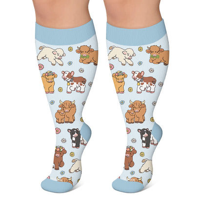 Plus Size Animal Floral Compression Socks - Blue - 4XL - image 4