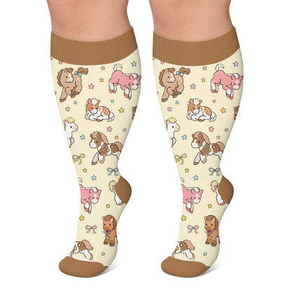 Plus Size Animal Floral Compression Socks - Apricot - 4XL - image 6