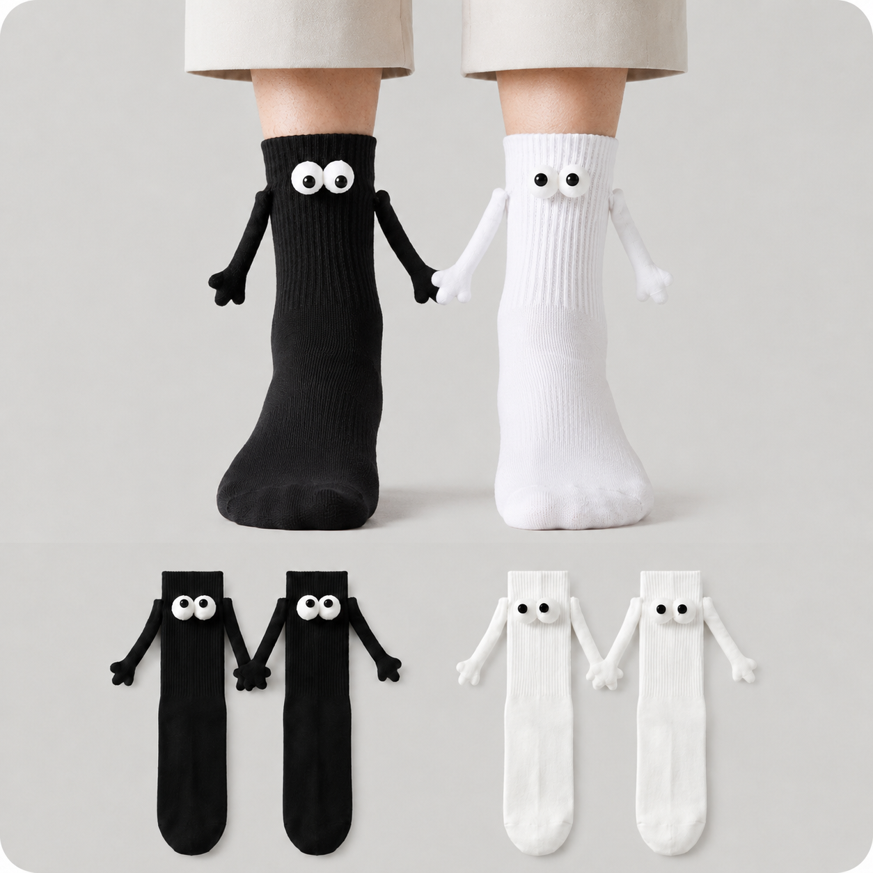 Playful 3D Eye Magnetic Hand Holding Quarter Socks(2 Pairs) - image 0