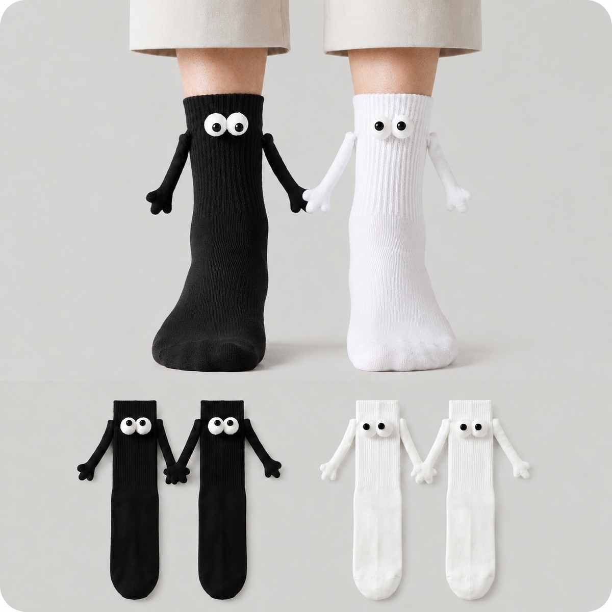 Playful 3D Eye Magnetic Hand Holding Quarter Socks(2 Pairs) - image 0