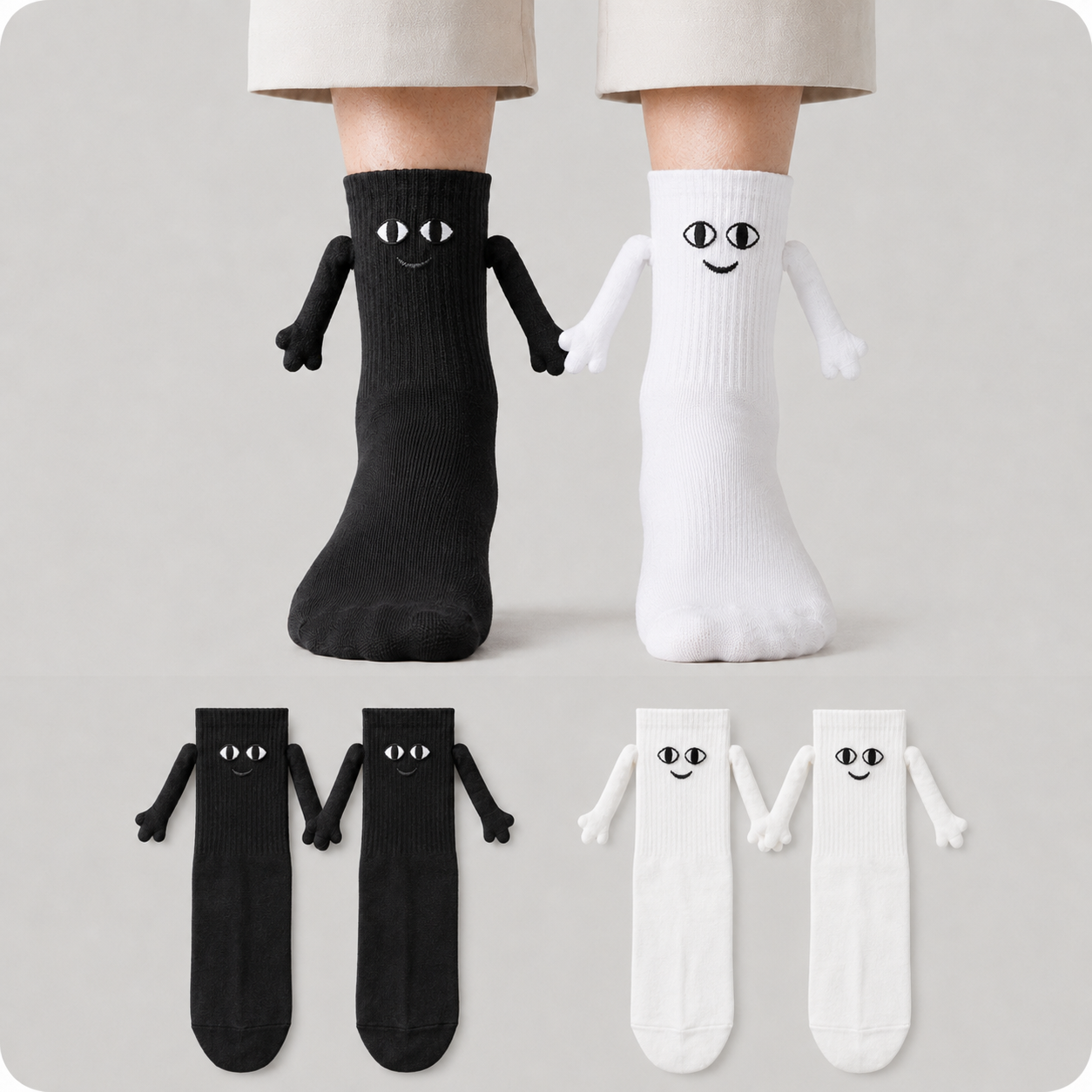 Smile Magnetic Hand Holding Quarter Socks (2 Pairs) - Multicolor - EU36-42(US3-8.5) - image 0
