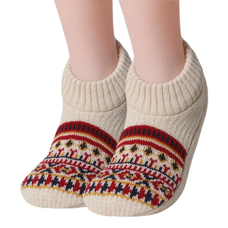 Nordic Knit Cozy Winter Home Slipper Socks - Beige - XL - image 5