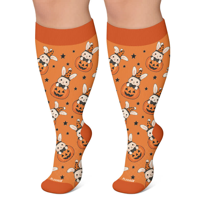 Plus Size Skull Pumpkin Bunny Compression Socks - Orange - 4XL - image 6
