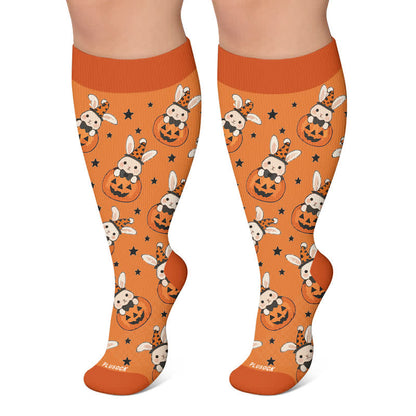 Plus Size Skull Pumpkin Bunny Compression Socks - Orange - 4XL - image 6