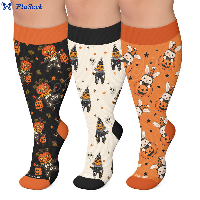 Plus Size Skull Pumpkin Bunny Compression Socks - image 0