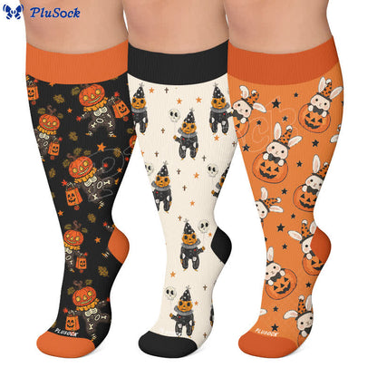 Plus Size Skull Pumpkin Bunny Compression Socks - image 0