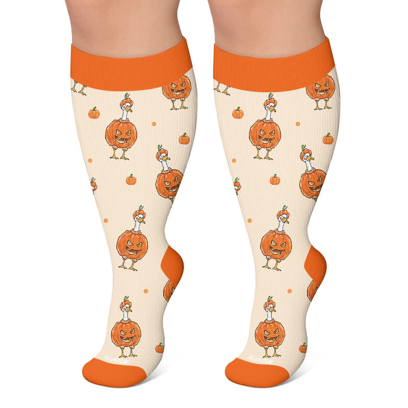 Plus Size Pumpkin Witch Compression Socks - Orange - 4XL - image 6