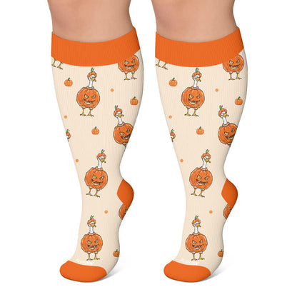 Plus Size Pumpkin Witch Compression Socks - Orange - 4XL - image 6