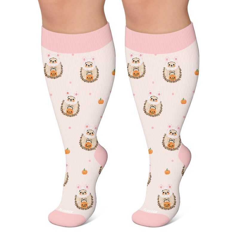 Plus Size Pumpkin Witch Compression Socks - Pink - 4XL - image 4