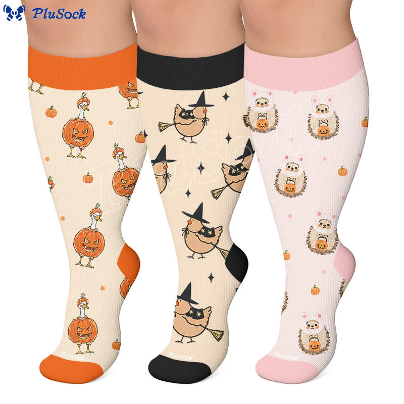 Plus Size Pumpkin Witch Compression Socks - image 0