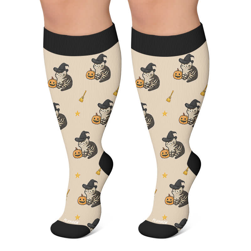 Plus Size Witch Cat Rabbit Compression Socks - Khaki - 4XL - image 4