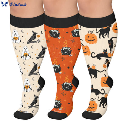 Plus Size Ghost Witch Black Cat Compression Socks - image 0