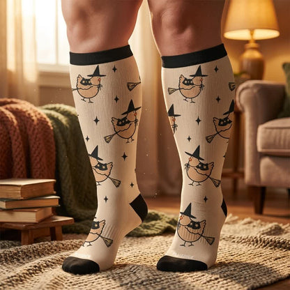 Plus Size Pumpkin Witch Compression Socks - image 1